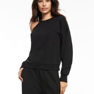 CULPOS X INC Womens Black Long Sleeve peek a boo shoulder sweater